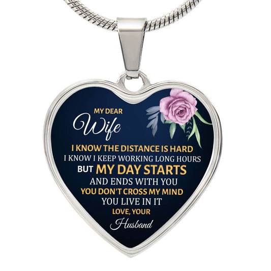 Wife_I Know The Distance is Hard_Heart Graphic Necklace