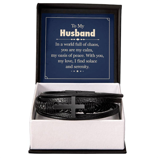 Husband_In a world full of chaos_Men's Cross Bracelet