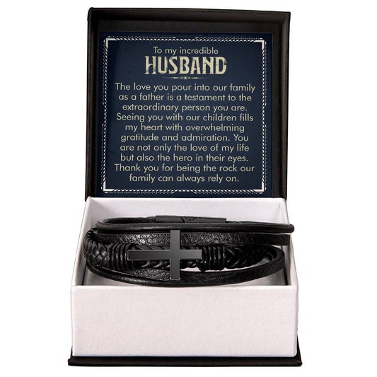 Husband_To my incredible husband_Men's Cross Bracelet