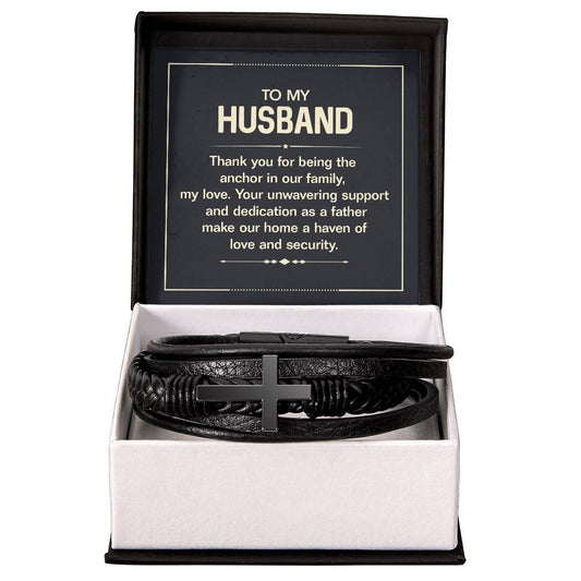 Husband_Thank you for being the anchor in our family_Men's Cross Bracelet