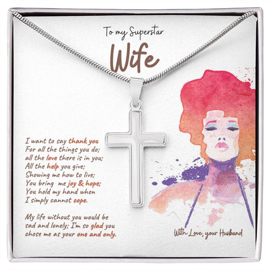 Wife | I Want To Say Thank-You | Stainless Cross Necklace